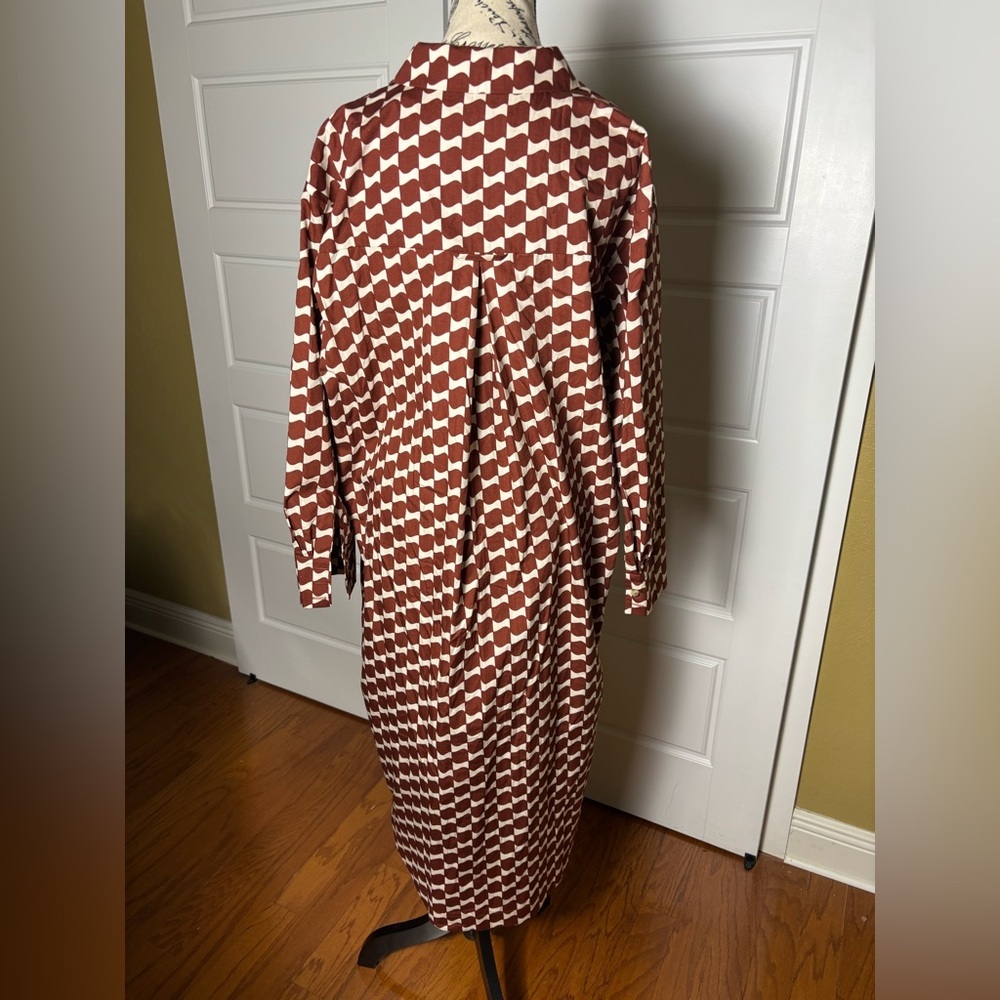 Anthropologie The Soren Long-Sleeve Shirt Dress Maeve size L Petite Orange Motif - Picture 7 of 9
